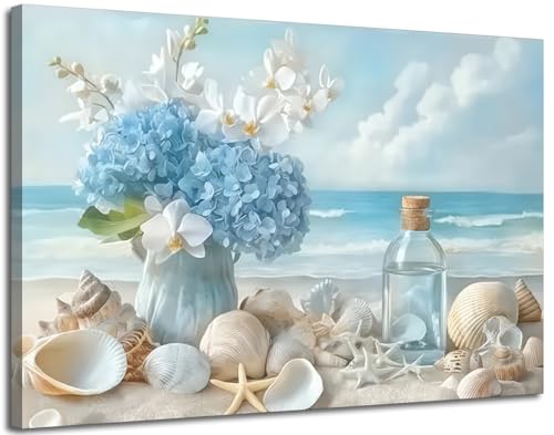 ZUGHRERF Blue Beach Bathroom Canvas Wall Art Ocean Coast... - Maison & Cuisine en promo à 1.00€