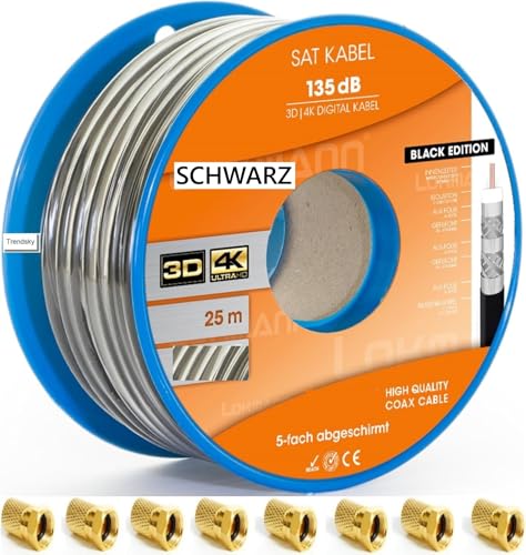 TRENDSKY Câble coaxial noir de 25 m - 135 dB - 5 voies - En... - Bricolage & Outils Amazon France à 18.68€