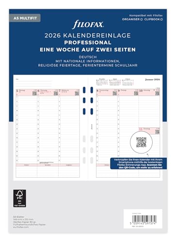 Filofax Calendar A5 Prof.1 Week on 2 Pages (German) 2026 - Amazon Royaume-Uni à 10.78€