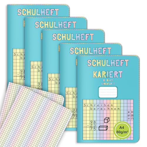jiawaggag Lot de 5 cahiers d'école A4 à carreaux sans marge... - Jouets & Jeux en promo à 7.00€