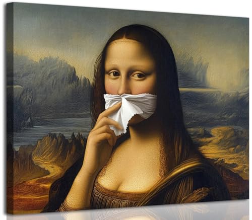 ZUGHRERF Funny Bathroom Canvas Wall Art Mona Lisa Holding... - Sports & Fitness en promo à 1.00€