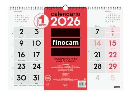 Finocam - Large Numbers Wall Calendar 2026 Month View... - Maison & Cuisine Amazon Royaume-Uni à 8.72€