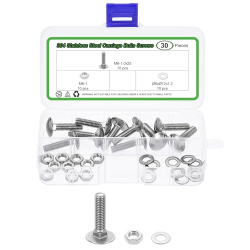 sourcing map 10 Set Carriage Bolts and Nuts Kit, M6-1.0x25... - Maison & Cuisine Amazon Royaume-Uni à 4.99€