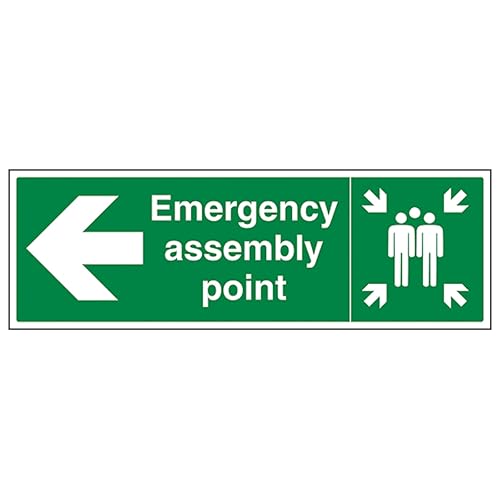 V Safety Emergency Assembly Point Arrow Left 300 x 100 mm... - Home & Kitchen Amazon UK à 1.69€