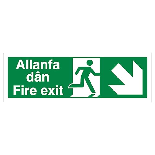 V Safety Welsh/English - Fire Exit Arrow Down Right 300 x... - Maison & Cuisine Amazon Royaume-Uni à 1.84€