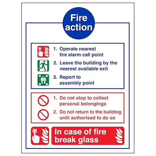 V Safety Fire Action Notice - In Case Of Fire Break Glass... - Maison & Cuisine Amazon Royaume-Uni à 2.01€