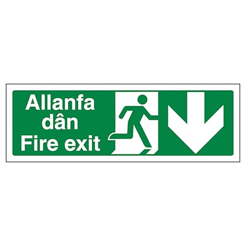 V Safety Welsh/English - Fire Exit Arrow Down 300 x 100 mm... - Maison & Cuisine Amazon Royaume-Uni à 1.79€
