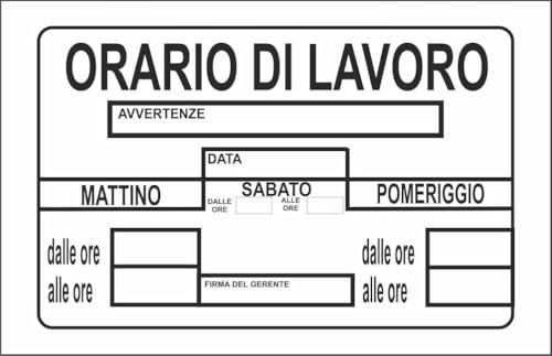 M-ITALY CARTELLO SEGNALETICO - ORARI DI LAVORO AVVISO... - Maison & Cuisine Amazon Italie à 1.99€