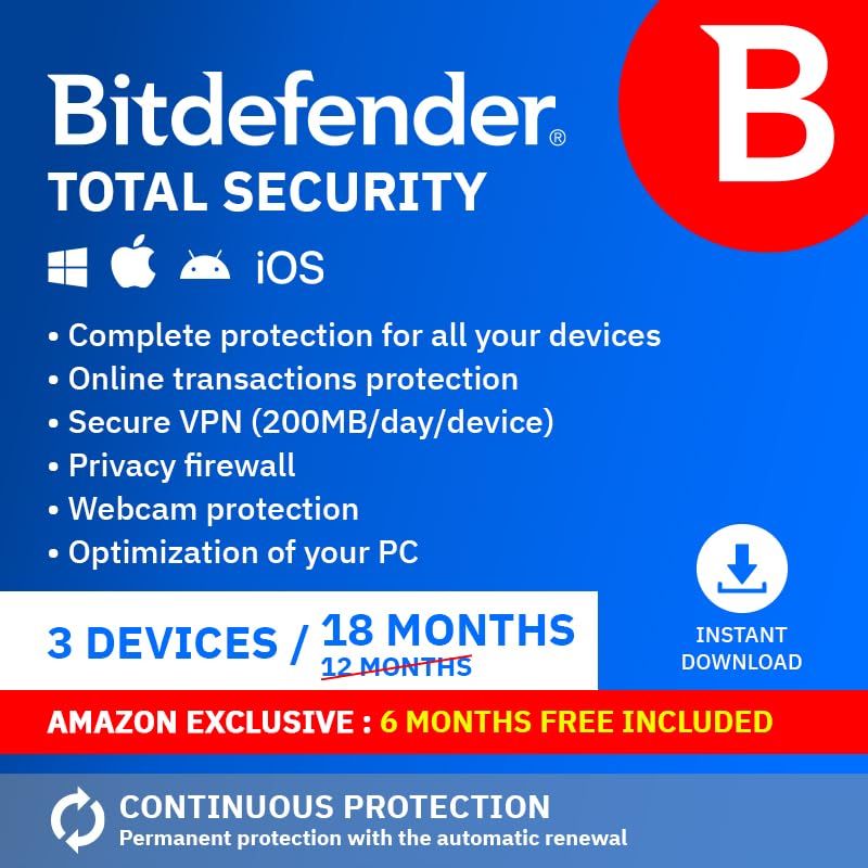[Amazon Exclusive] Bitdefender Total Security | 3 Devices |... - Auto & Moto Amazon Royaume-Uni à 19.99€