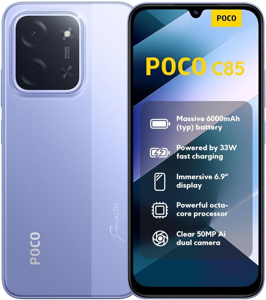 POCO C85 8+256 Purple (No Power Adapter Included) en promo à 99€ (-40%) sur Amazon FR