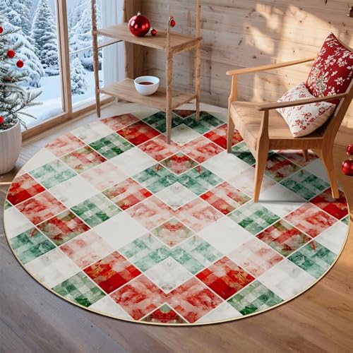 TUKDAK Weihnachtsteppich Rund Waschbar 150cm, Rot Grün... - Maison & Cuisine Amazon Allemagne à 4.79€