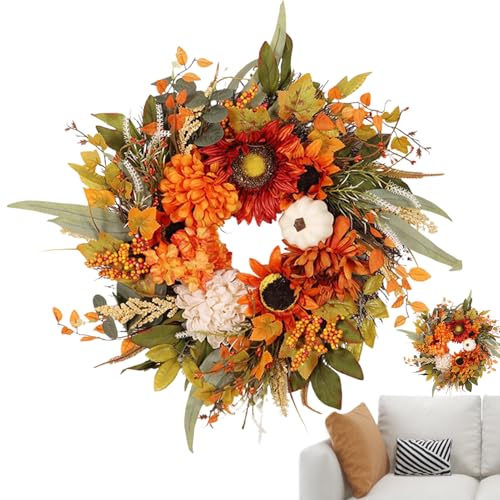 Autumn Wreaths for Front Door - Sunflowers Autumn Harvest... - Jardin & Extérieur Amazon Royaume-Uni à 12.29€