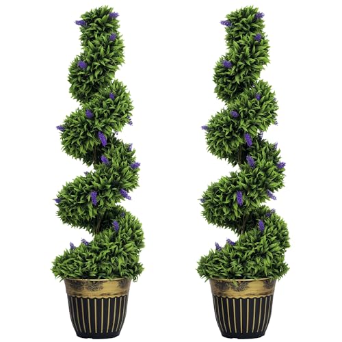 HOMCOM 2er Set Künstlicher Spiralen-Buchsbaum mit Lavendel... - Maison & Cuisine Amazon Allemagne à 69.90€