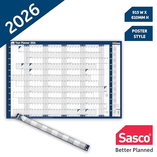 Sasco 2026 Wall Planner, Poster Style Year Calendar with... - Bébé & Puériculture Amazon Royaume-Uni à 9.99€