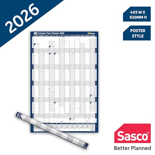 Sasco 2026 Compact Wall Planner – Portrait Year Calendar... - Fournitures Bureau Amazon Royaume-Uni à 10.99€