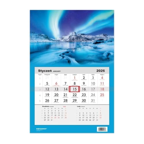 Kalendarz 2026 Jednodzielny Zorza polarna, Islandia - Fournitures Bureau en promo à 1.34€