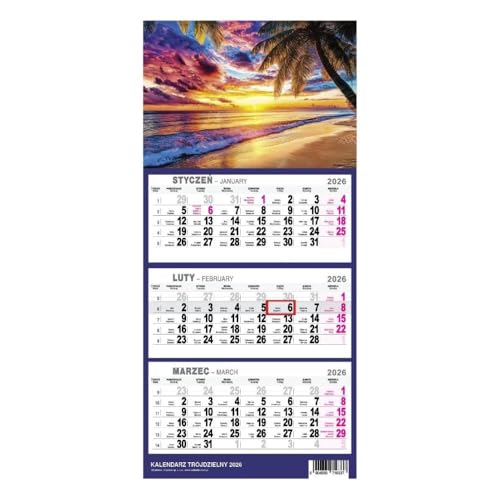Kalendarz trójdzielny mały 2026 Plaża - Fournitures Bureau en promo à 0.65€