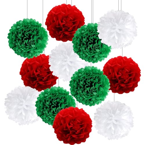 Lot de 12 pompons en papier de soie de Noël - À suspendre... - Home & Kitchen Amazon France à 10.75€