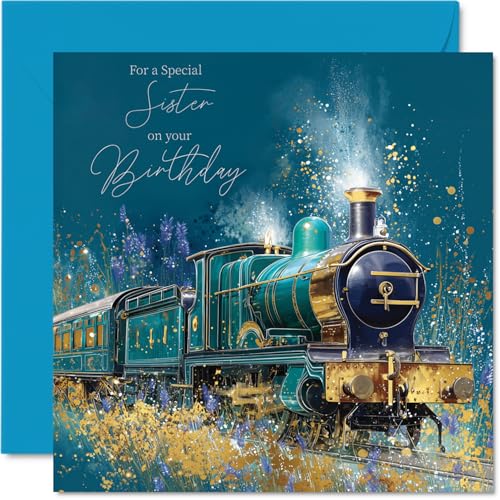 Gold Sister Birthday Card - Gold Train - Happy Birthday... - Auto & Moto en promo à 1.99€