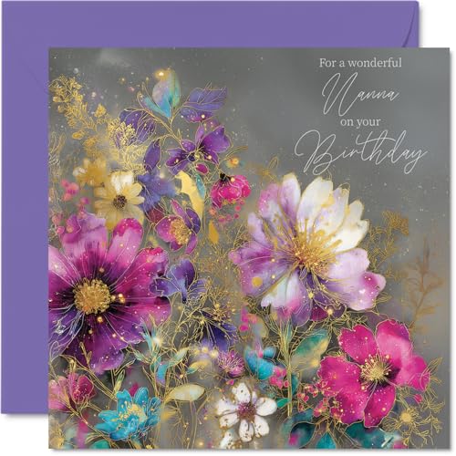 Gold Nana Birthday Card - Golden Flowers - Happy Birthday... - Jardin & Extérieur en promo à 2.61€