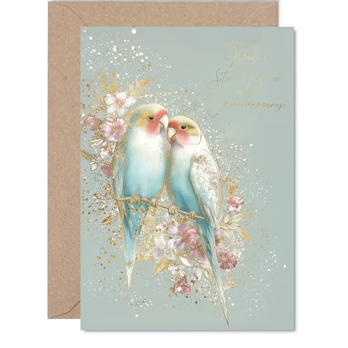 Gold Dad & Step Mum Anniversary Card - Pastel Love Birds... - Auto & Motorcycle Amazon UK à 2.70€