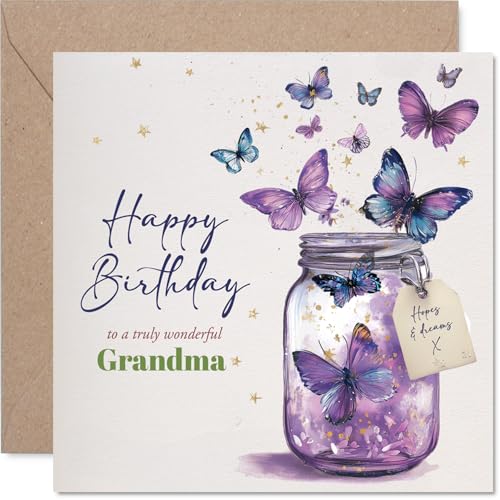 Grandma Birthday Card - Jar of Butterflies - Happy Birthday... - Auto & Moto Amazon Royaume-Uni à 2.03€