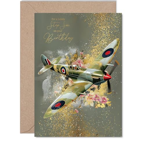 Gold Step Son Birthday Card - Spitfire Airplane - Happy... - Home & Kitchen Amazon UK à 1.91€