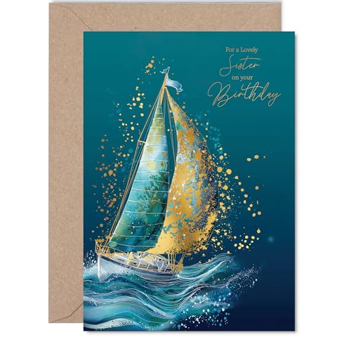 Gold Sister Birthday Card - Ocean Waves Sailboat - Happy... - Auto & Moto en promo à 2.16€