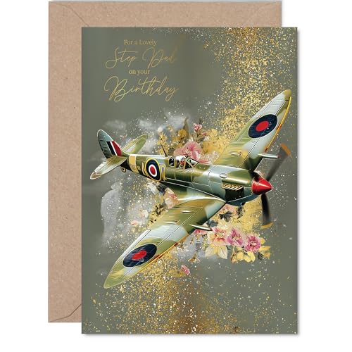 Gold Step Dad Birthday Card - Spitfire Airplane - Happy... - Home & Kitchen Amazon UK à 2.08€