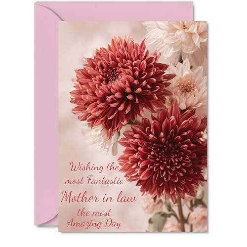 Mother in Law Birthday Card - Red Chrysanthemums - Happy... - Jardin & Extérieur Amazon Royaume-Uni à 2.43€