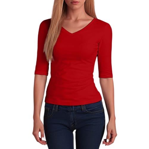 Maglietta da donna a mezza manica con scollo a V, basic, in... - Mode & Vêtements en promo à 1.69€