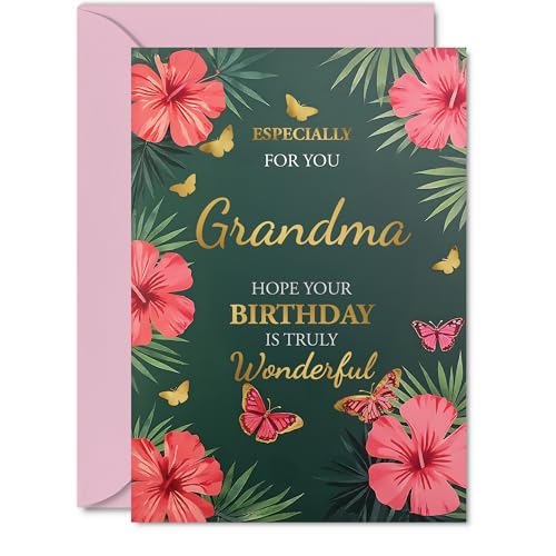 Gold Grandma Birthday Card - Butterflies & Flowers - Happy... - Jardin & Extérieur Amazon Royaume-Uni à 2.62€