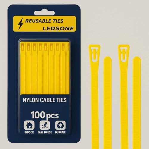 100 Pack Reusable Cable Ties Yellow 150mm Heavy Duty Strong... - Maison & Cuisine Amazon Royaume-Uni à 1.49€