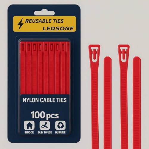100 Pack Reusable Cable Ties Red 150mm Heavy Duty Strong... - Maison & Cuisine Amazon Royaume-Uni à 1.49€