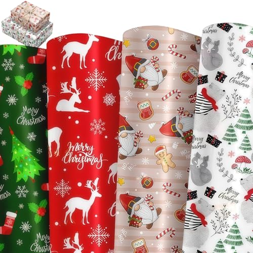 8 Sheets Christmas Wrapping Paper, Xmas Tree Gnome Elk Bear... - Loisirs Créatifs Amazon Royaume-Uni à 1.99€