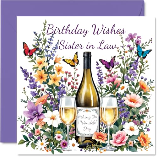 Sister in Law Birthday Card - Flowers & Wine - Happy... - Jardin & Extérieur Amazon Royaume-Uni à 2.09€