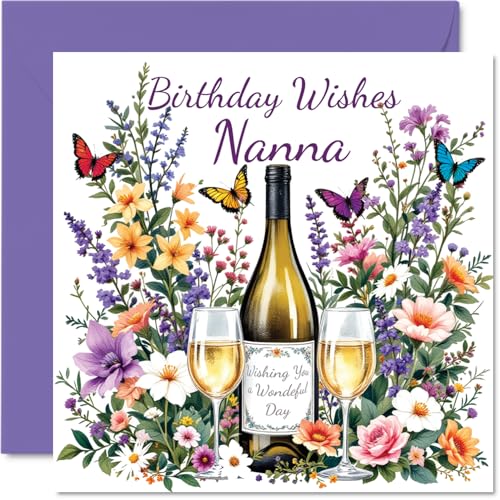 Nana Birthday Card - Flowers & Wine - Happy Birthday Card... - Garden & Outdoor Amazon UK à 1.91€