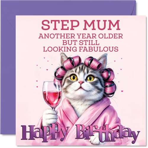 Step Mum Birthday Card - Curler Cat - Happy Birthday Card... - Animalerie en promo à 1.99€
