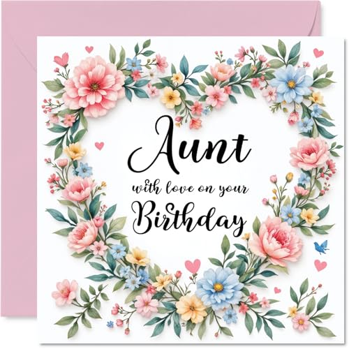 Aunt Birthday Card - Flower Heart Wreath - Happy Birthday... - Garden & Outdoor Amazon UK à 2.12€