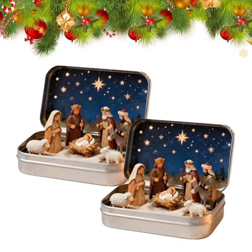 2Pieces Mini Christmas Nativity Set in a Tin Box, 3D... - Jouets & Jeux Amazon Royaume-Uni à 1.52€