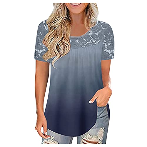 Camiseta de mujer con ribete de encaje – Camiseta de manga... - Maison & Cuisine en promo à 4.99€